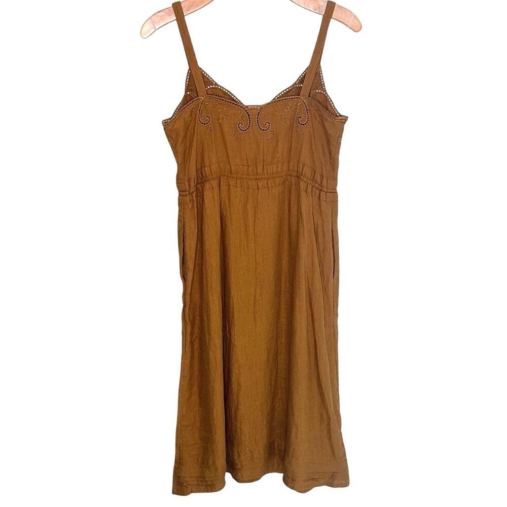 J. Crew golden brandy linen drawstring dress with embroidery size 10 - Picture 4 of 8
